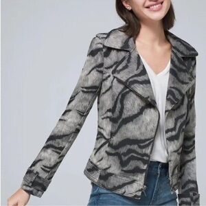 White House Black Market Animal Print Moto Zip Up Jacket